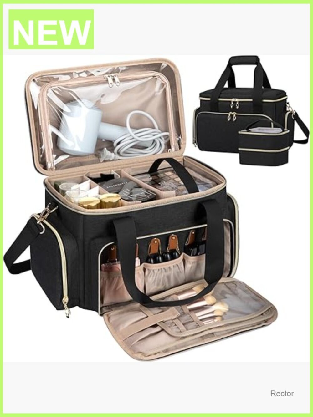 Large Travel Makeup Bag Organizer with Removable Pouches and Dividers, Cosmetic